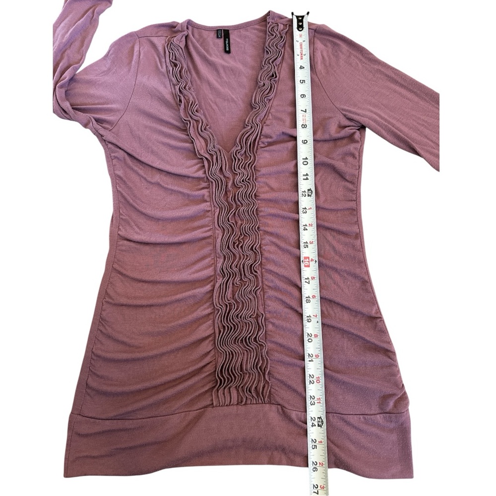 Maurices Dusty Mauve Ruffle Front Top Ruched Boho Glam Blouse | Medium - Picture 6 of 8
